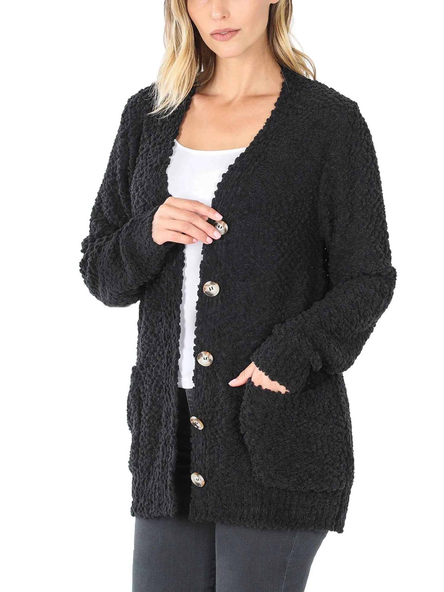 KOGMO Women's Popcorn Sweater Cardigans with Buttons and Pockets