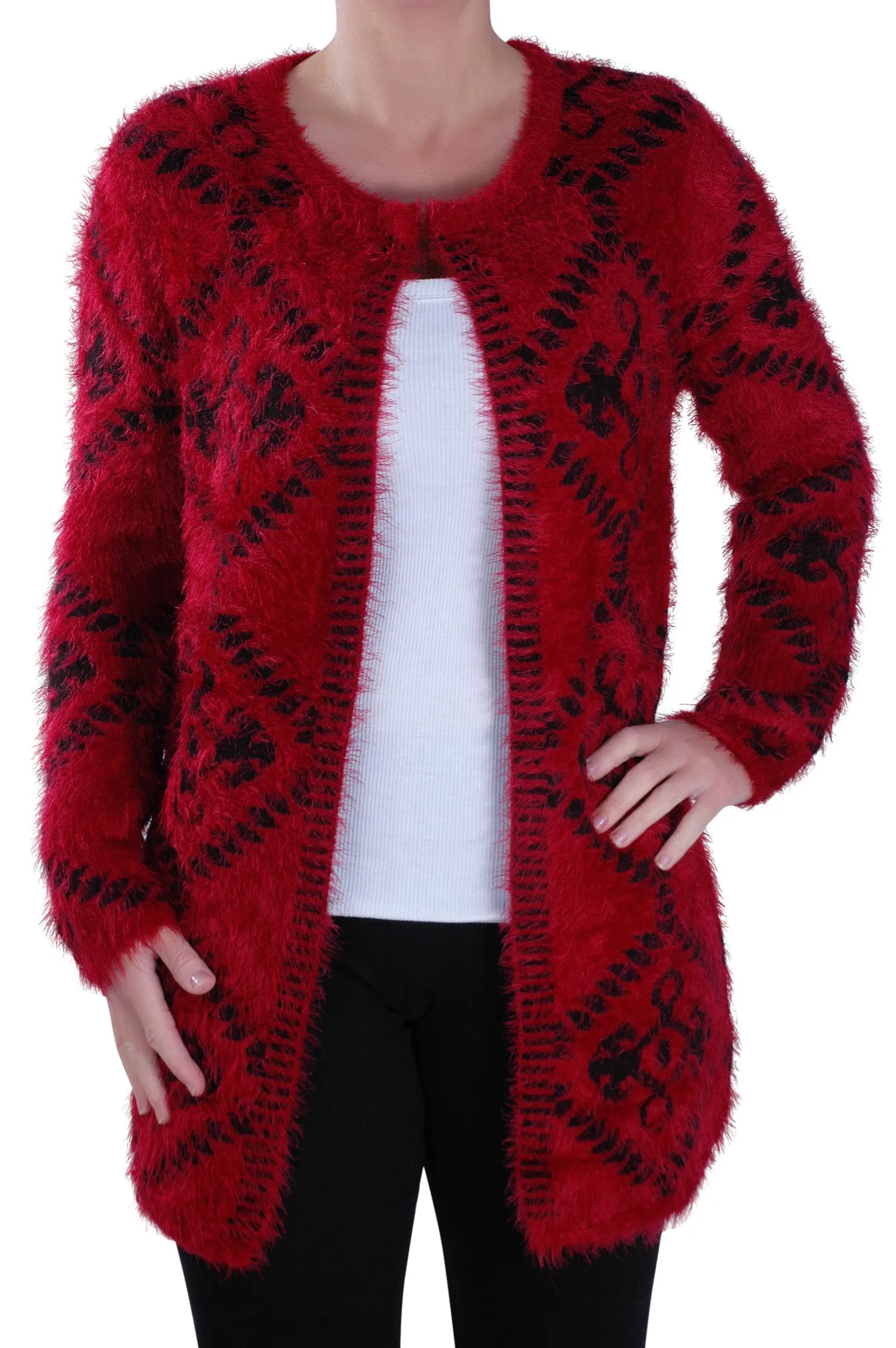 Open Front Knitted Fluffy Cardigan